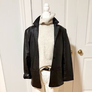 Jones New York Black Leather Blazer Jacket – Classic Tailored Fit – Size S